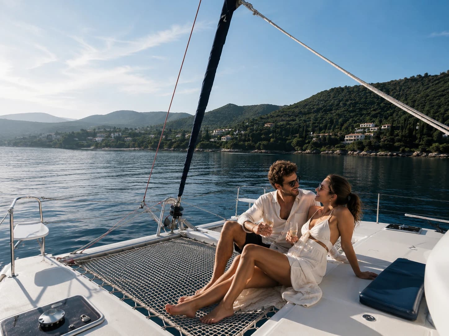 Couple after proposal on the boat